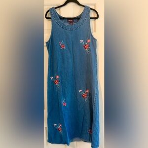 Agapo Vintage 90s Flower Blue Denim Dress, Size S
